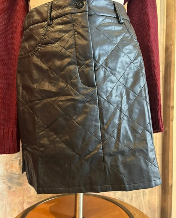 Faux Leather Quilted Mini Skirt