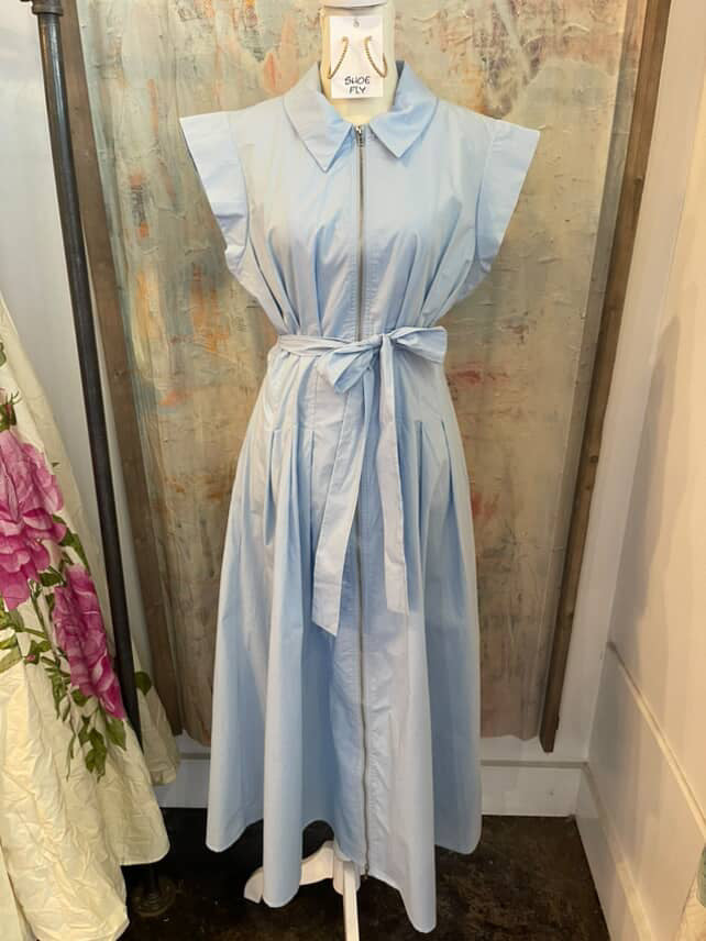 Zip Front Collar Dress with Tie
