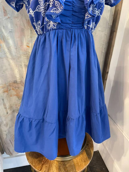 Embroidered Ruffle Sleeve Dress
