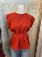 Round Neck Waist Pleat Top