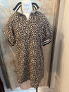 Animal Print Zip Neck Detail Dress with Pockets