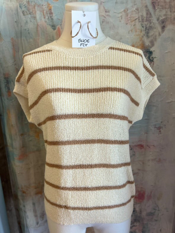 Stripe Short Sleeve Lightweight Sweater Top