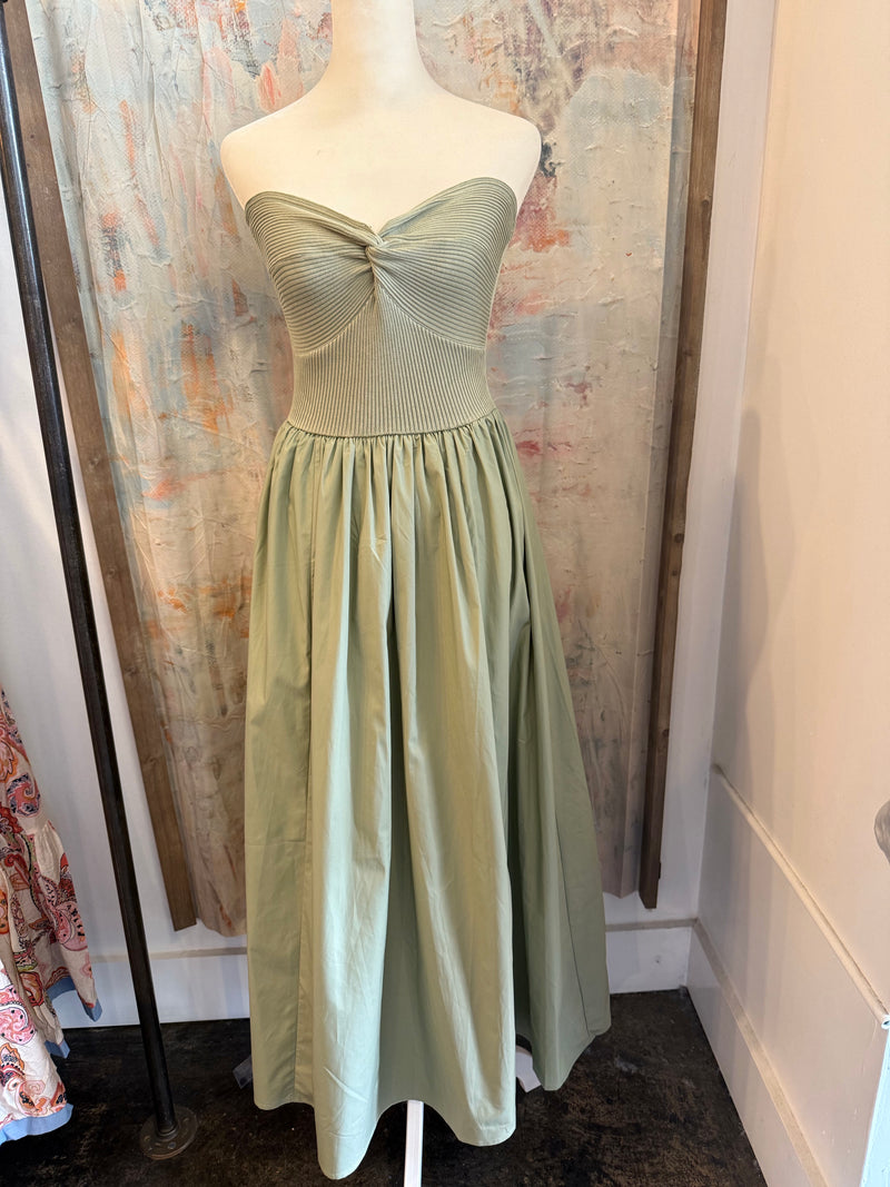 Strapless Twist Front Midi Dress