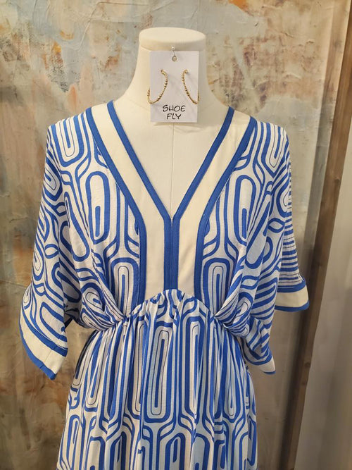 Print V Neck Midi Dress