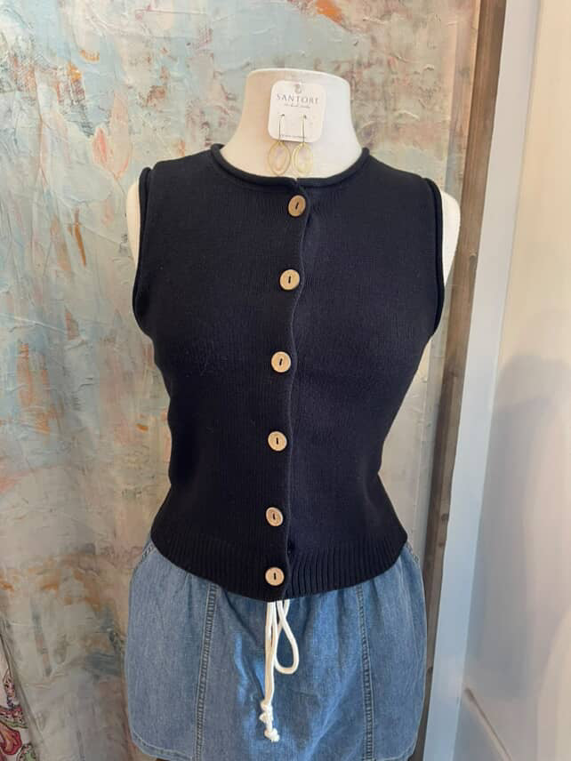 Raw Edge Button Detail Vest Top