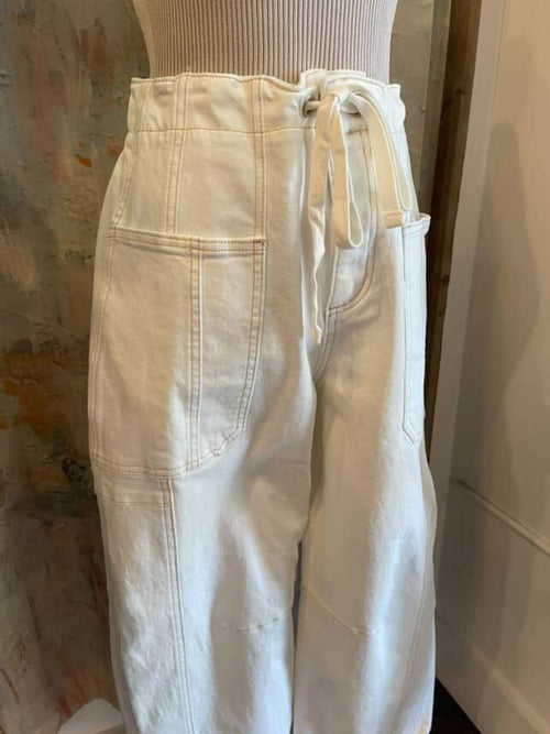 High Rise Cream Barrel Cargo Pocket Denim