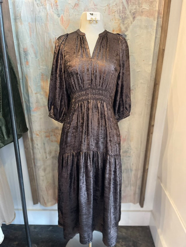 3/4 Midi Espresso Metallic Dress