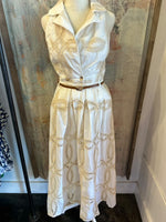 White Lined Detail Overlay Dress with Belt