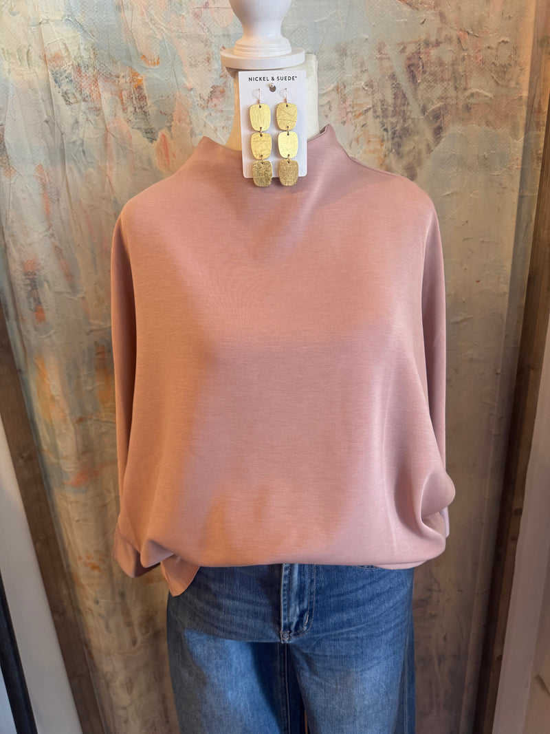 Modal Blend Mock Neck 3/4 Sleeve Top