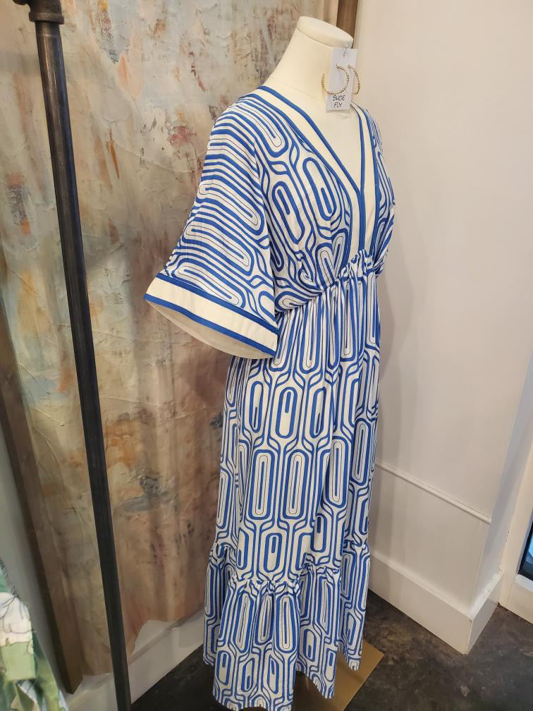 Print V Neck Midi Dress