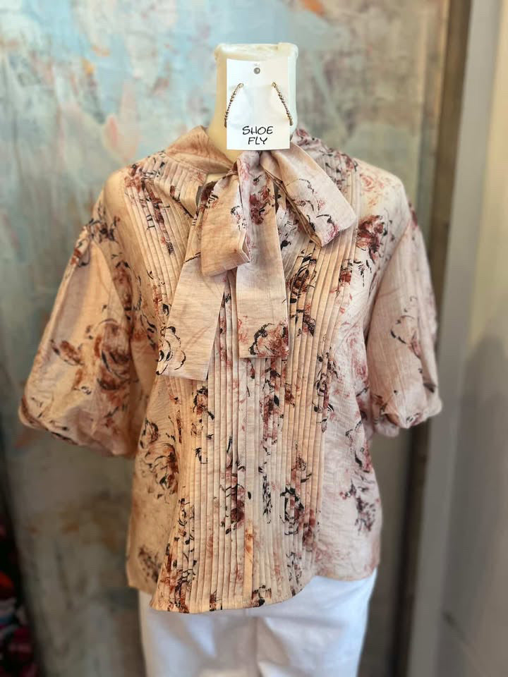 Short Sleeve Tie Neck Top