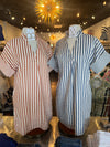 Short Sleeve Stripe Dress with Pockets__