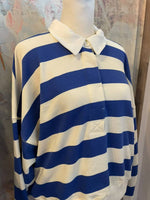 Blue Cream Stripe Top with Collar Detail