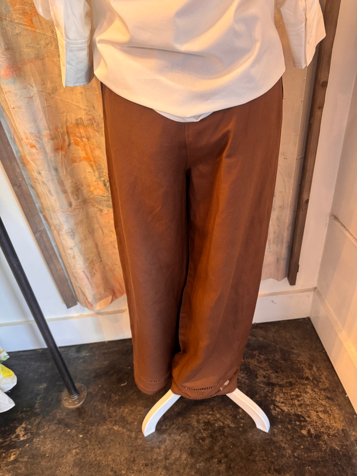 Full Length Wide Pants with Scarf Tie