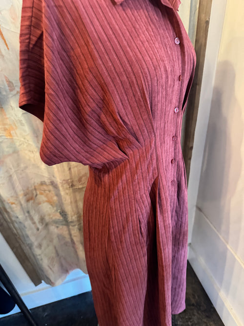 Short Sleeve Striped Maxi Button Down Dress