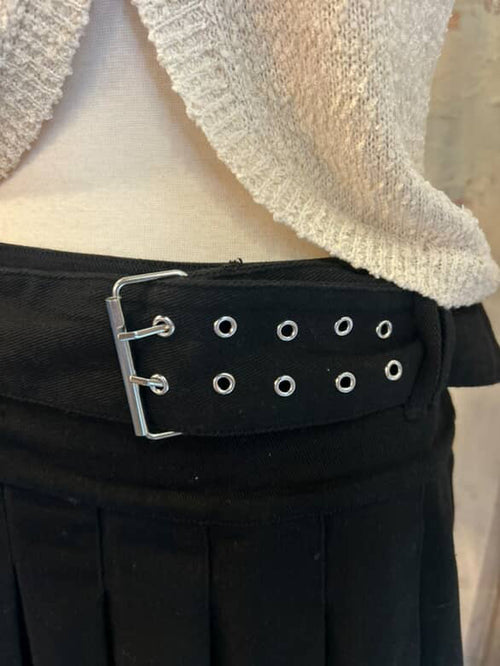 Black Pleat Belt Detail Skirt