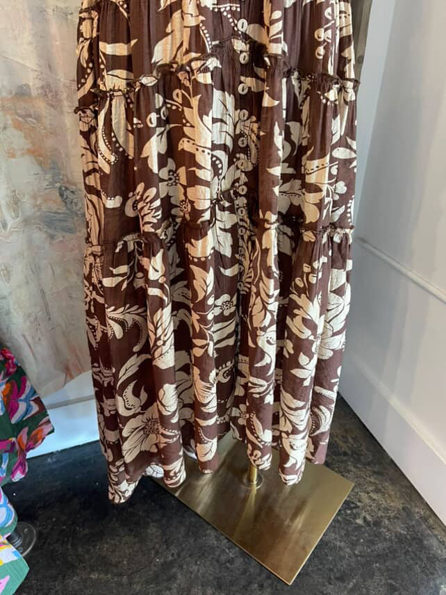 Brown Floral High Low Skirt