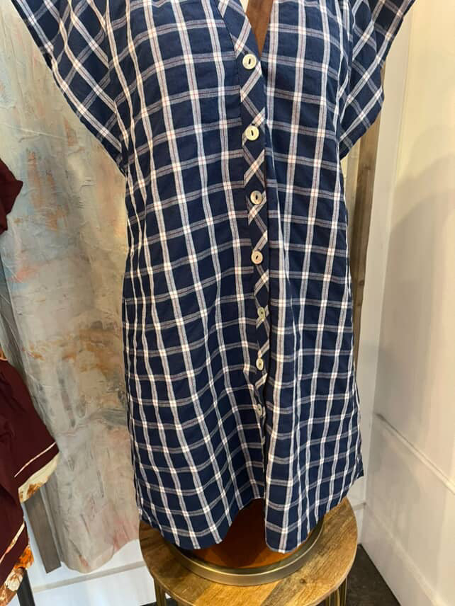 Short Sleeve Gingham Dress with Pockets