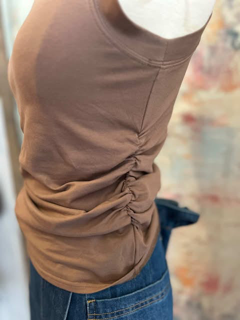 Mock Neck Side Ruched Top