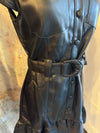 Button Front cap Sleeve Faux Leather Dress with Belt