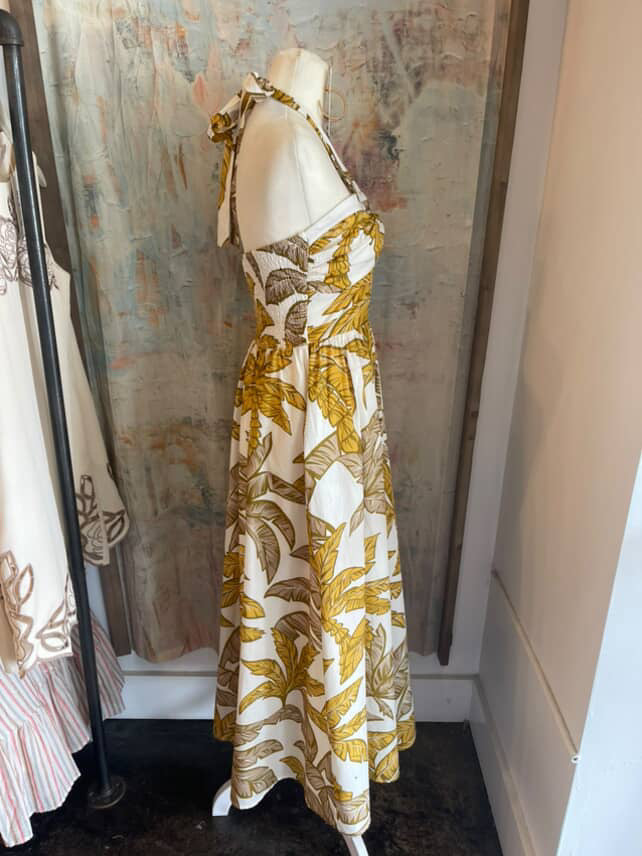 Halter Neck Print Midi Dress with Pockets