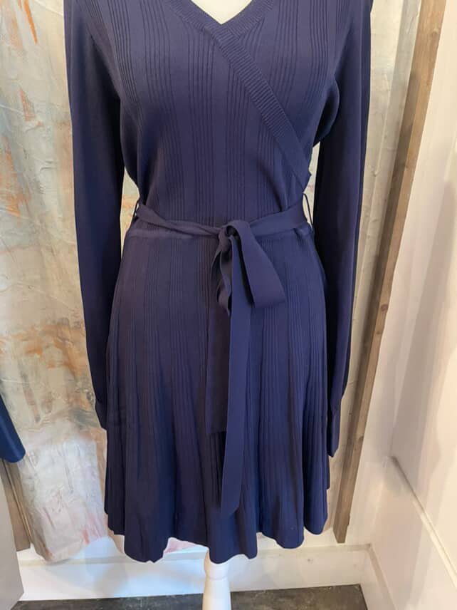 Long Sleeve Navy Sweater Dress with Tie