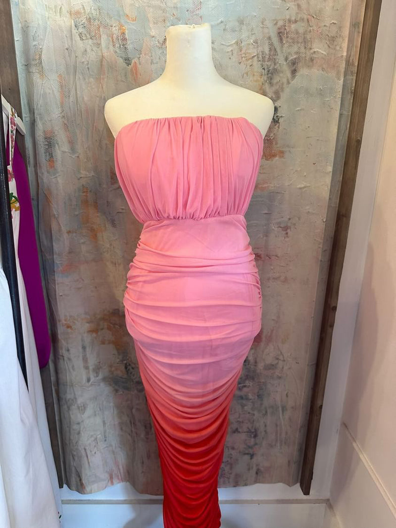 Ombre Ruched Tube Maxi Dress