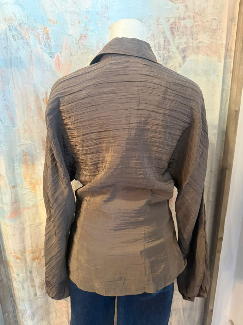 Lightweight Brown Top with Satin Detail