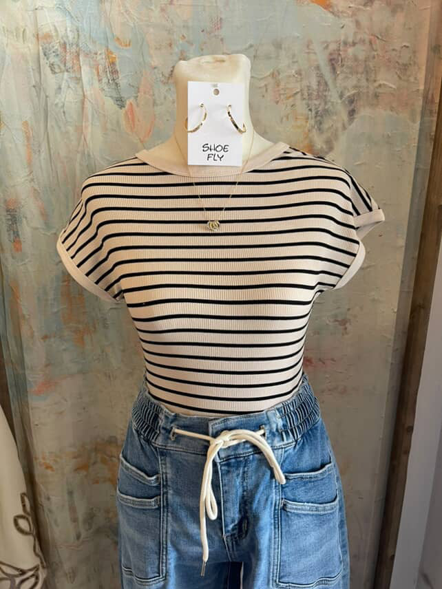 Stripe Ribbed Short Sleeve Bodysuit