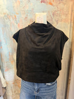 Faux Suede Cap Sleeve Top