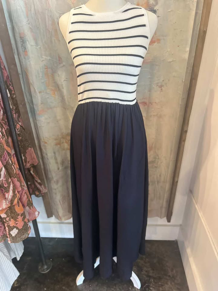 Stripe Tank Sleeveless Midi Dress