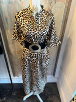 Animal Print Midi Shirt Dress with Pockets