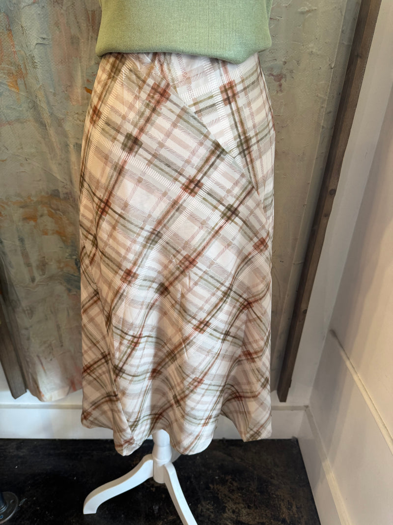 Plaid Lined Elastic Waist Skirt