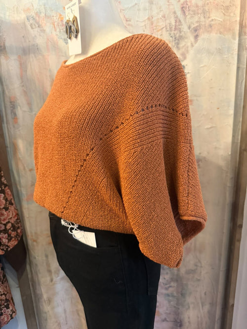 Short Sleeve Knit Rust Sweater Top