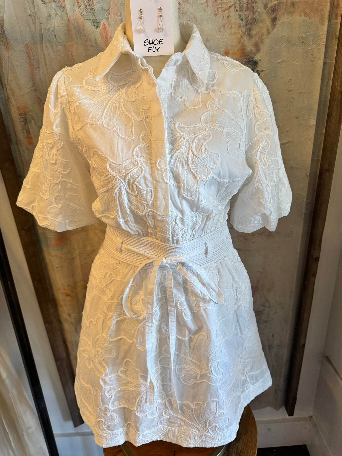 Floral Embroidery Tie Waist Dress