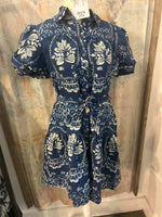 Shirt Collar Button Down Print Tie Waist Dress