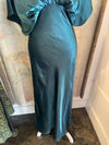 Short Sleeve Emerald Satin Long Dress