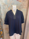 Stitch Detail Short Sleeve V Neck Top