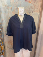 Stitch Detail Short Sleeve V Neck Top