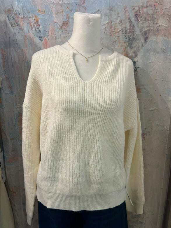 Rib Knit Pullover with Split Neck Sweater