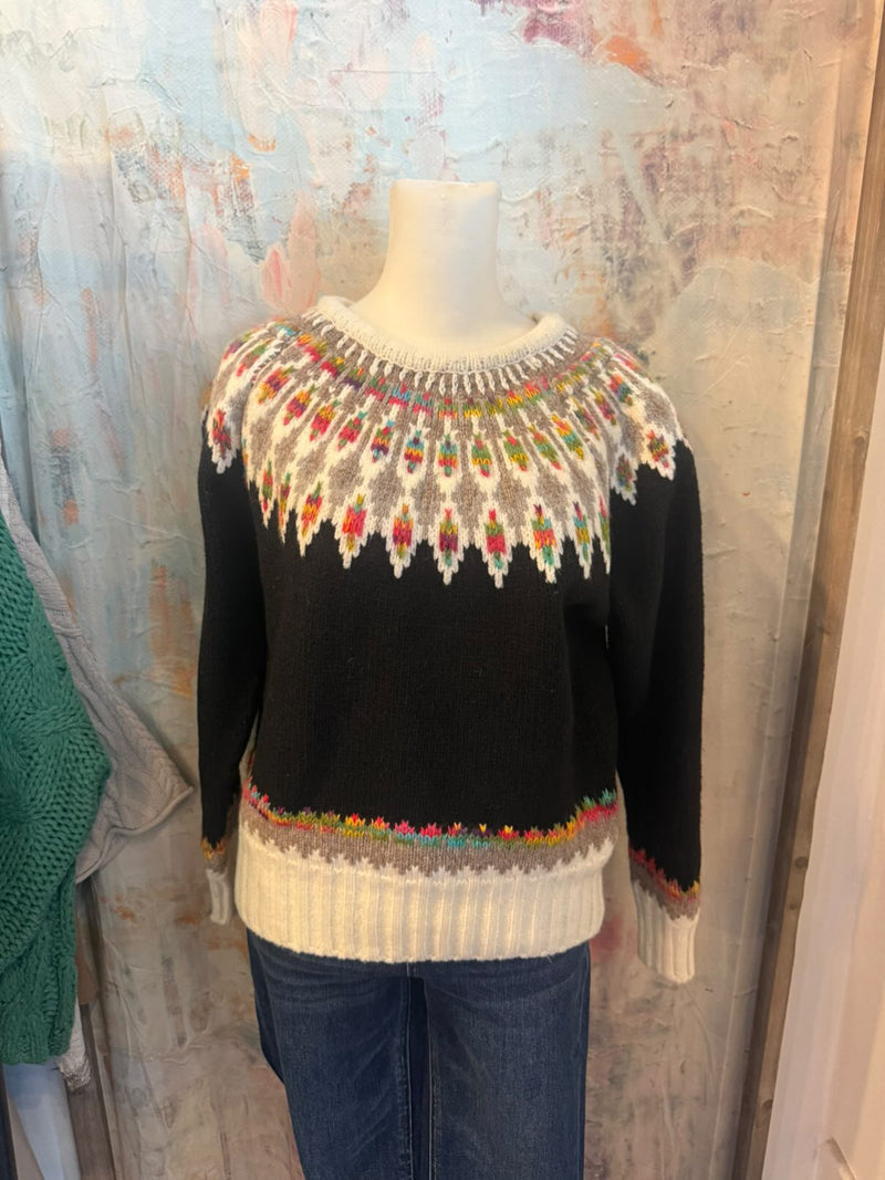 Colorful Border Neck Detail Sweater