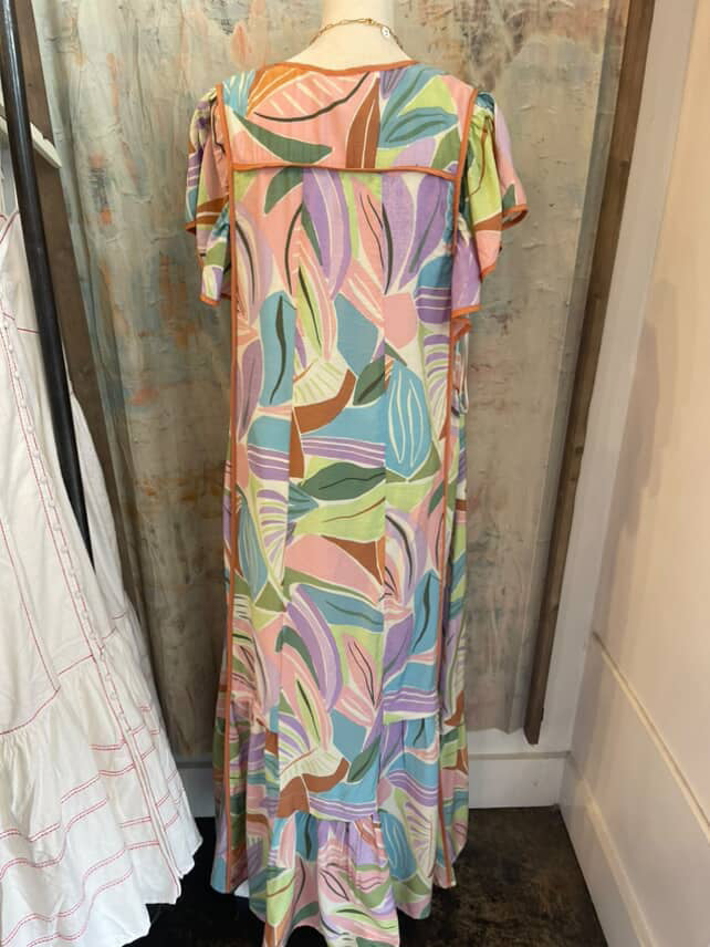 Piping Detail Flutter Sleeve Midi Dress