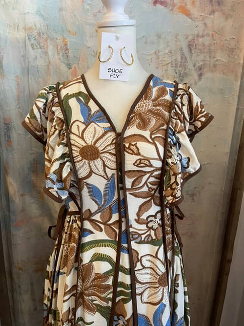 Brown Floral Side Tie Dress
