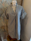 Short Sleeve Stripe Dress with Pockets__