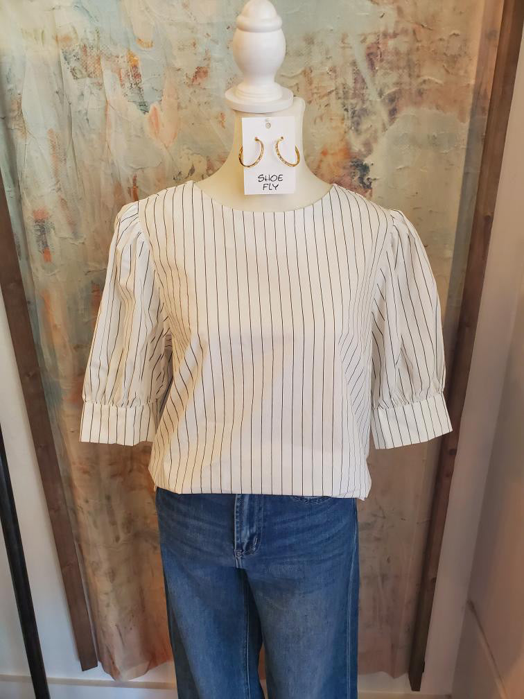 Short Sleeve Stripe Button Back Top