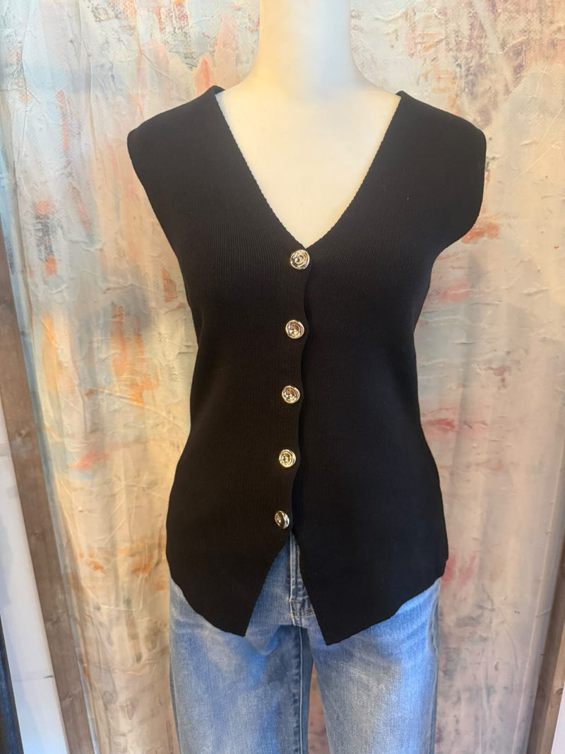 Sweater Front Button Down Vest