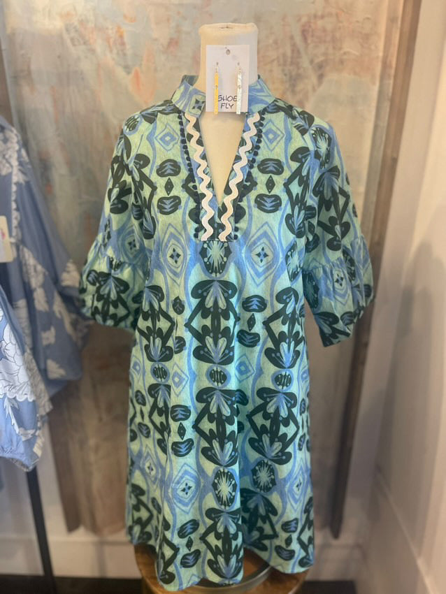 Short Sleeve Print Pattern Dress