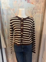 Stripe Gold Button Down Pocket Detail Cardigan