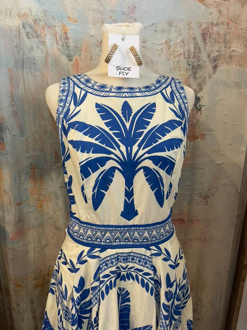 Tie Back Blue Print Dress