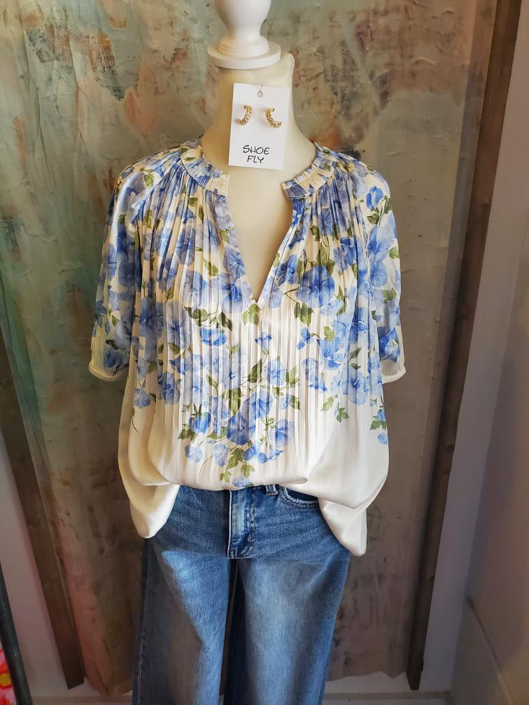 Split Neck Half Pleated Blouse